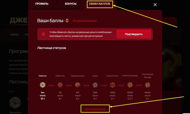 Меню профиля